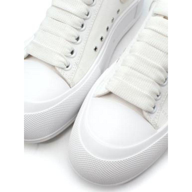 White Canvas Deck Sneakers For Sale 4