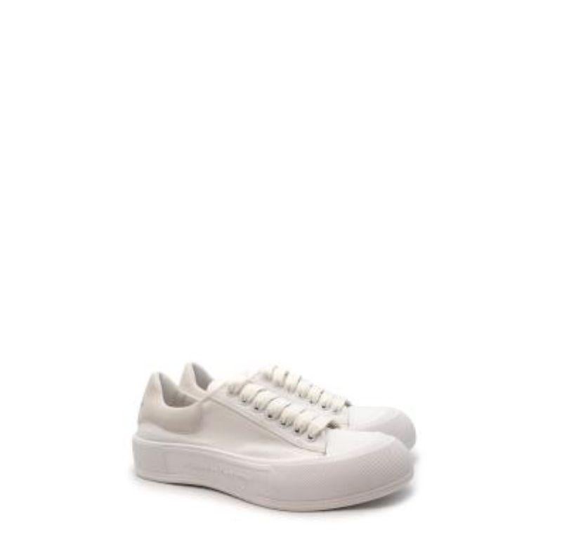 White Canvas Deck Sneakers For Sale 4