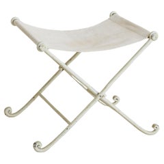 White Canvas Folding Stool with Metal Base, France 1950s