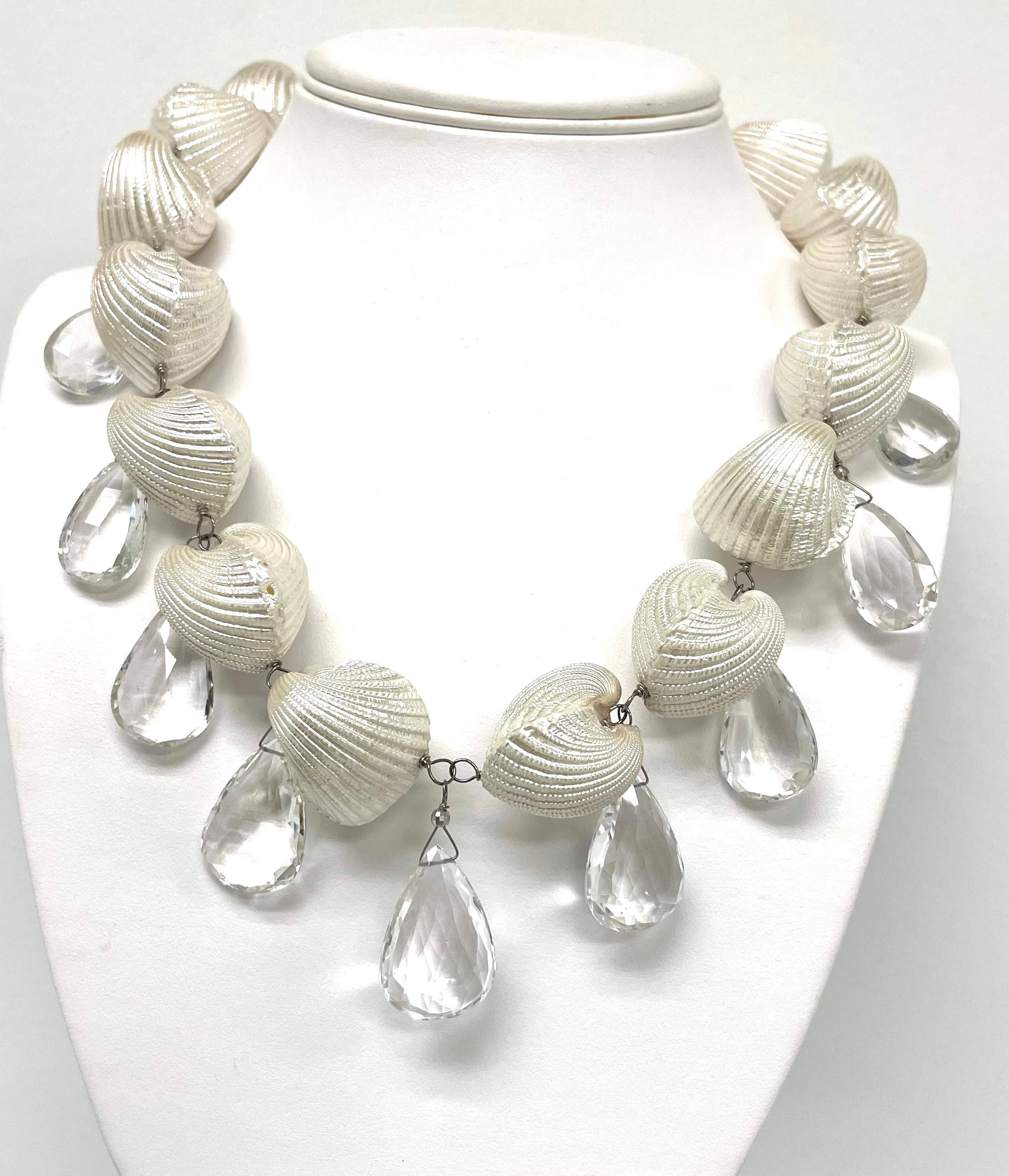 White Caribbean Shells with White Topaz Paradizia Necklace For Sale 4
