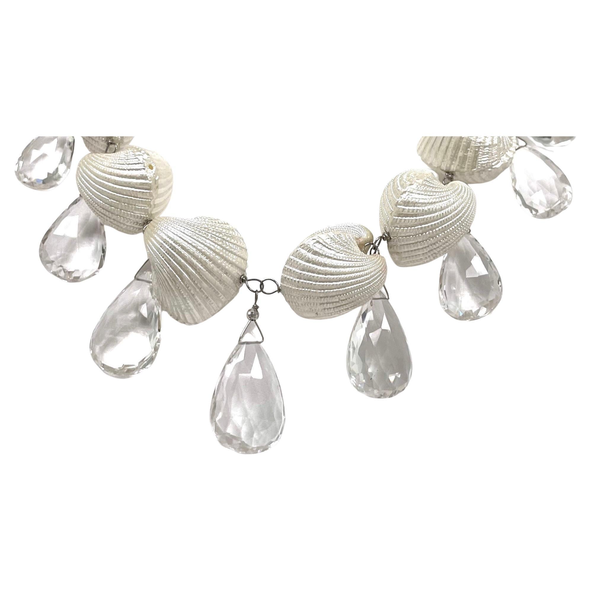 Artisan White Caribbean Shells with White Topaz Paradizia Necklace For Sale