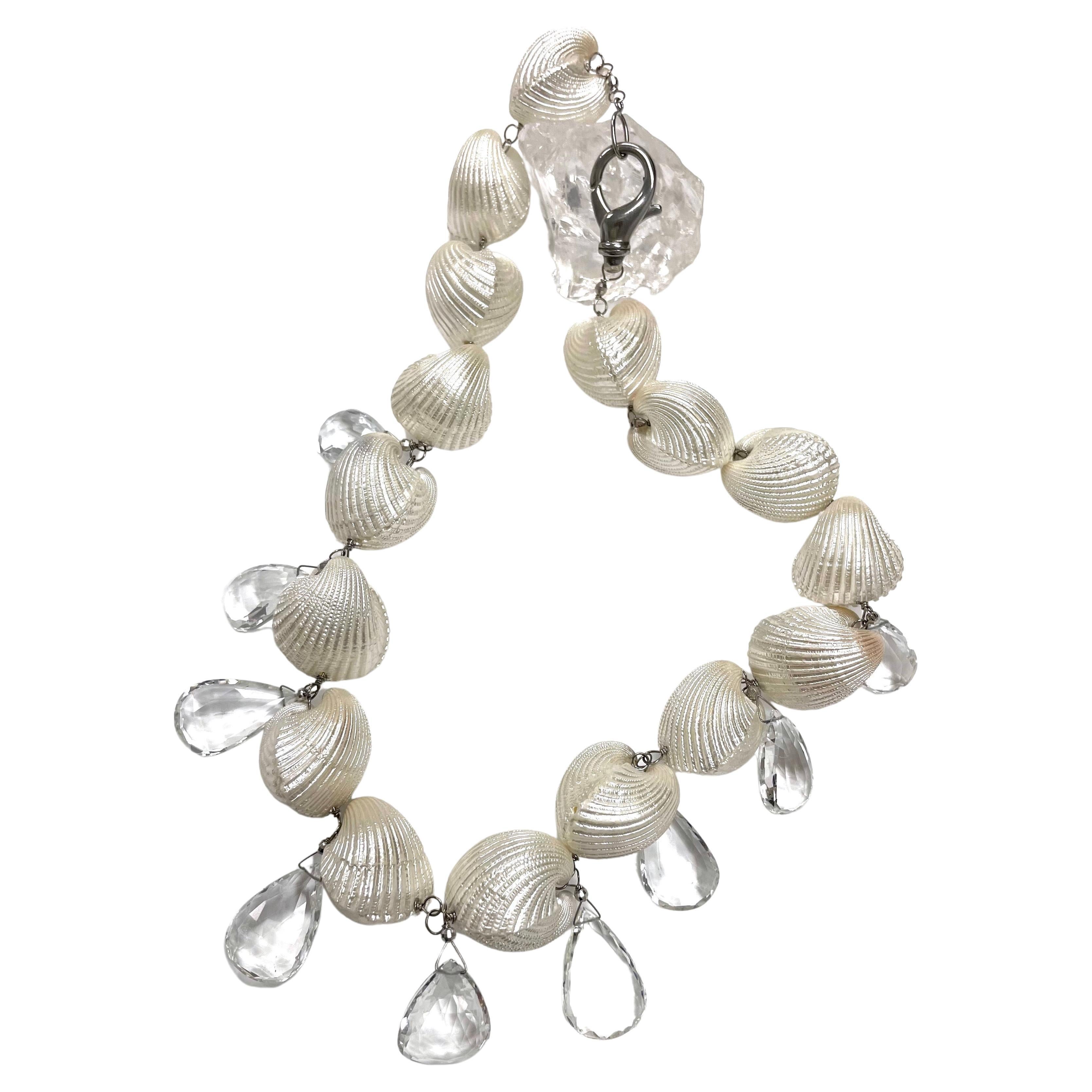 Pear Cut White Caribbean Shells with White Topaz Paradizia Necklace For Sale