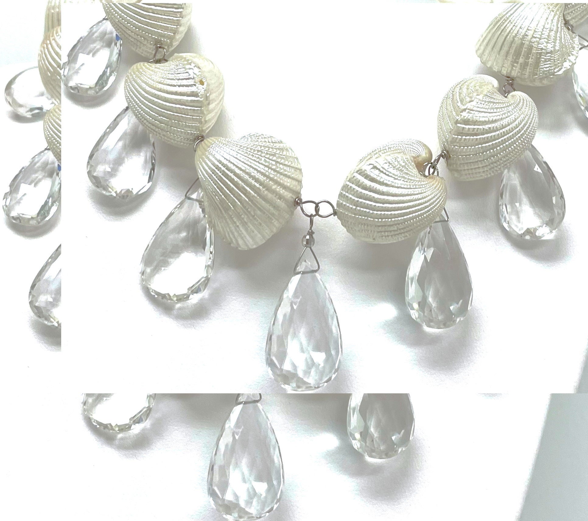 Women's White Caribbean Shells with White Topaz Paradizia Necklace For Sale