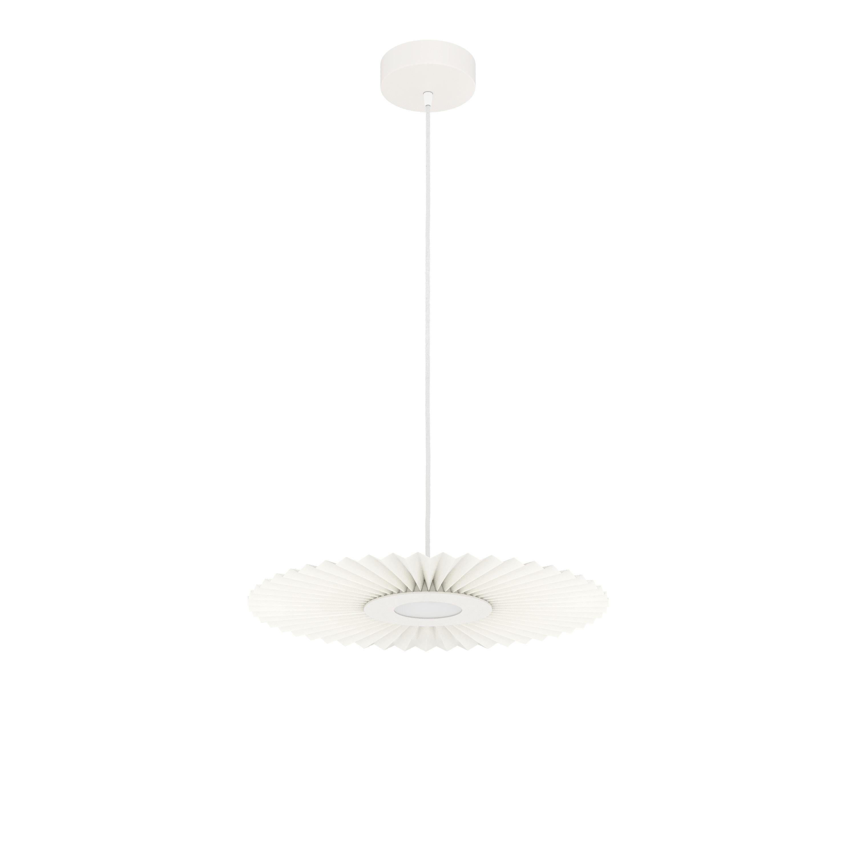 Lampada a sospensione Carmen White S 50 di HARTO
Dimensioni: L 50 x P 3,2 x H 50 cm. 
Materiali: Tessuto laminato su PET: 1 lato 100% poliestere / 1 lato 100% cotone, Metallo verniciato. 
Peso: 1.2 kg

Carmen è un oggetto di pura bellezza. Come una