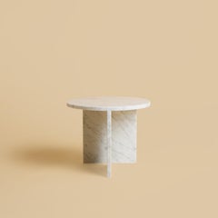 White Carrara Marble Side Table with Round Top by Lebanto