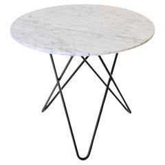 White Carrara Marble and Black Steel Large Dining O Table by OxDenmarq