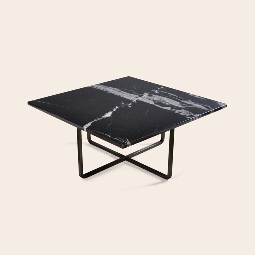 Post-Modern White Carrara Marble and Black Steel Medium Ninety Table by OxDenmarq