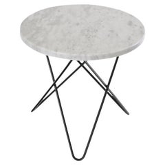 White Carrara Marble and Black Steel Mini O Table by OxDenmarq