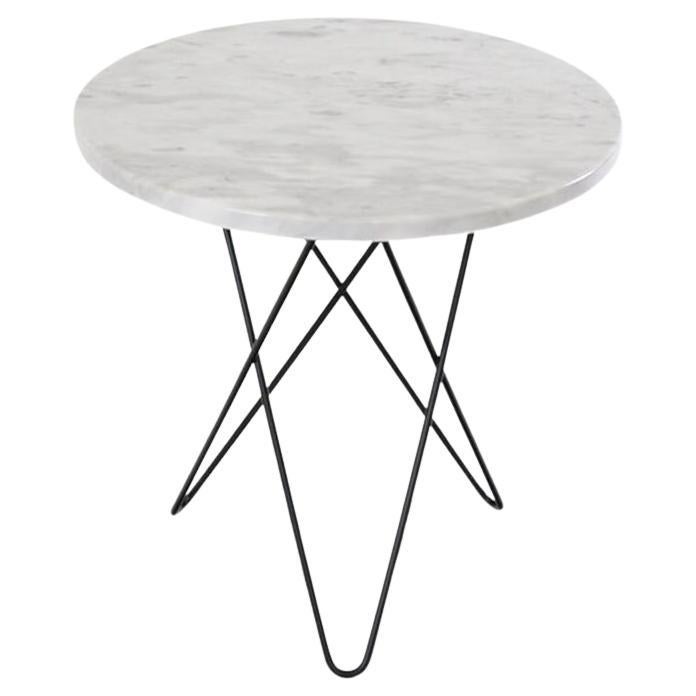 White Carrara Marble and Black Steel Tall Mini O Table by OxDenmarq