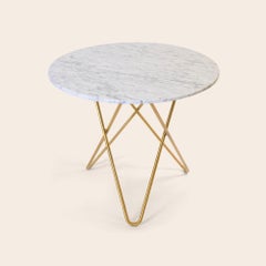 White Carrara Marble and Brass Dining O Table by OxDenmarq