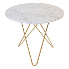White Carrara Marble and Brass Dining O Table by OxDenmarq