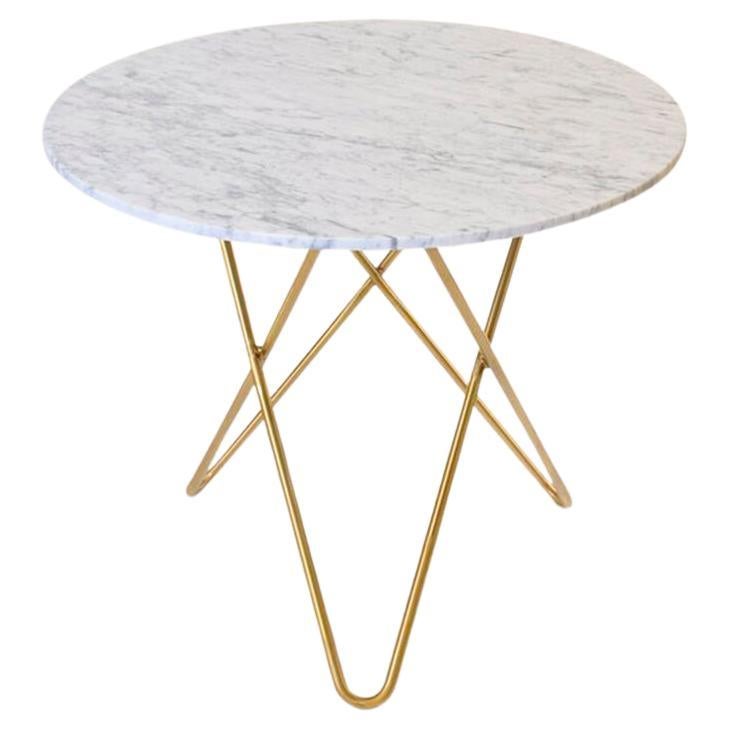 White Carrara Marble and Brass Dining O Table by OxDenmarq