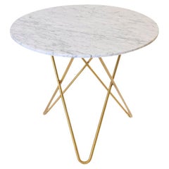 White Carrara Marble and Brass Large Dining O Table by OxDenmarq