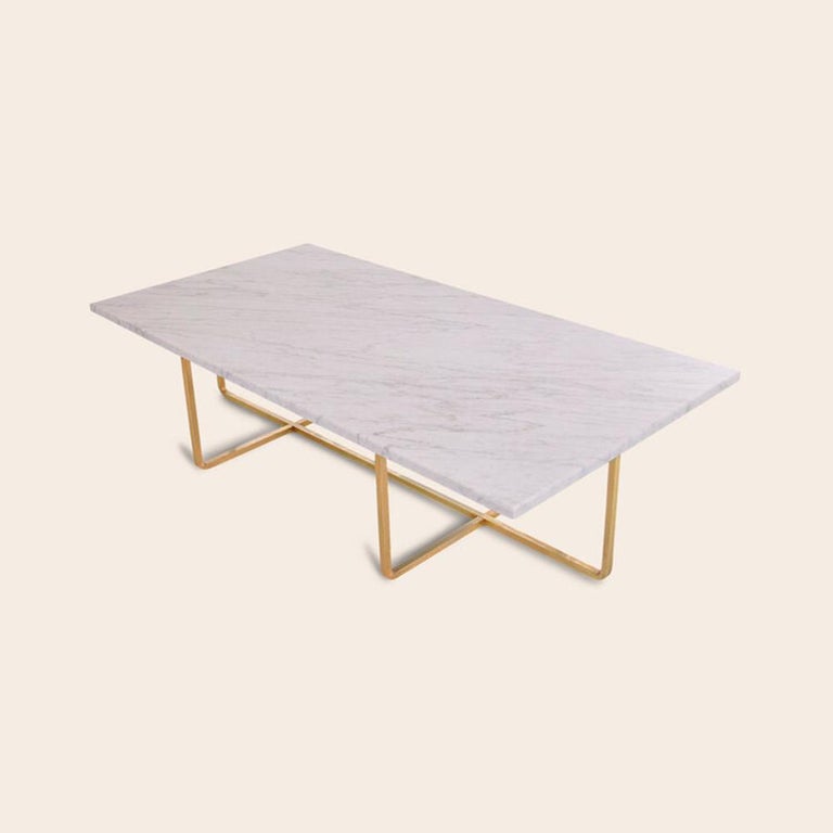 White Carrara marble and brass large ninety table by OxDenmarq
Dimensions: D 120 x W 60 x H 40 cm
Materials: Brass, white Carrara marble
Also available: Different size, top and frame options available

OX DENMARQ is a Danish design brand