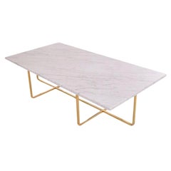 White Carrara Marble and Brass Large Ninety Table by OxDenmarq