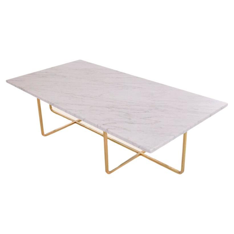 White Carrara Marble and Brass Large Ninety Table by OxDenmarq