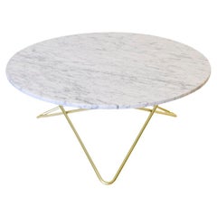 White Carrara Marble and Brass Large O Table by OxDenmarq
