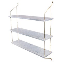White Carrara Marble and Brass Morse Shelf by OxDenmarq