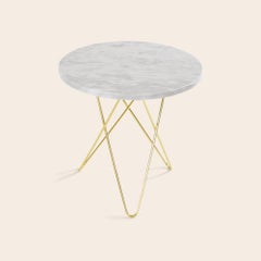 White Carrara Marble and Brass Tall Mini O Table by OxDenmarq