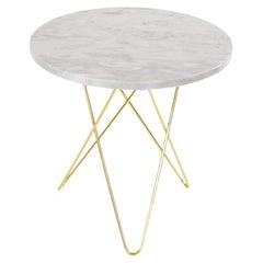 White Carrara Marble and Brass Tall Mini O Table by OxDenmarq