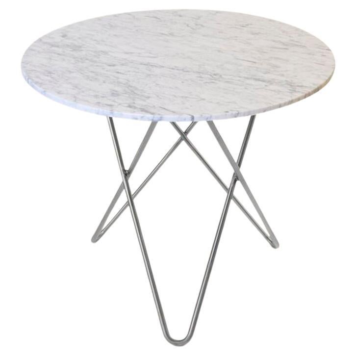 White Carrara Marble and Stainless Steel Large Dining O Table by OxDenmarq For Sale