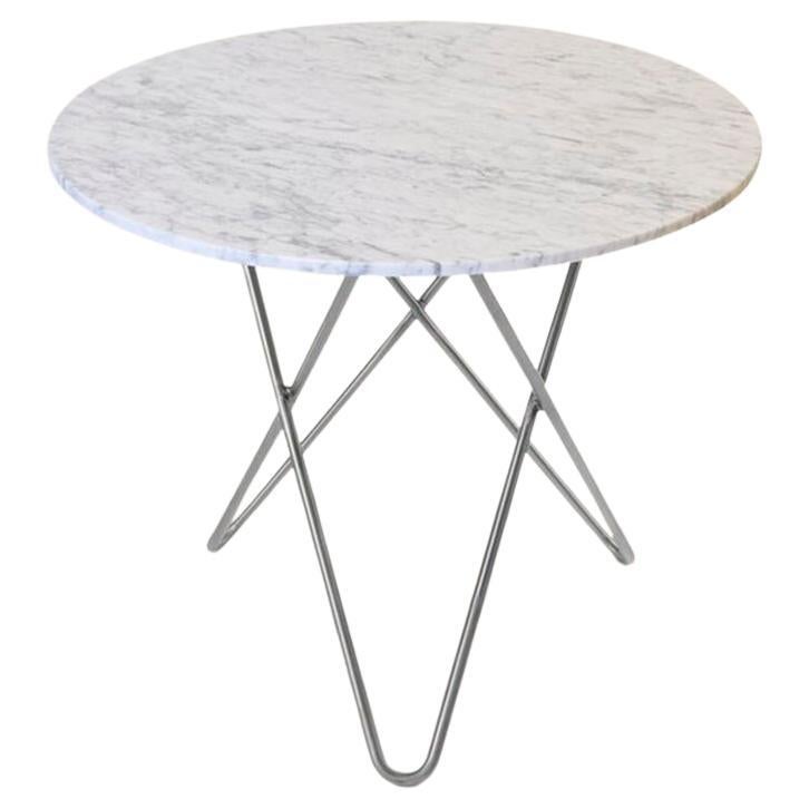 Mesa de comedor O grande de mármol de Carrara blanco y acero inoxidable by OxDenmarq