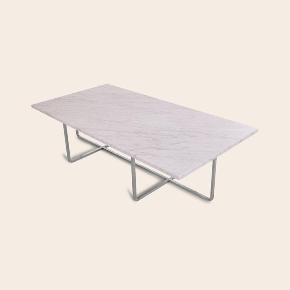 White Carrara Marble and Steel Large Ninety Table by OxDenmarq
Dimensions: D 120 x W 60 x H 40 cm
Materials: Steel, White Carrara Marble
Also Available: Different size, top and frame options available,

OX DENMARQ is a Danish design brand