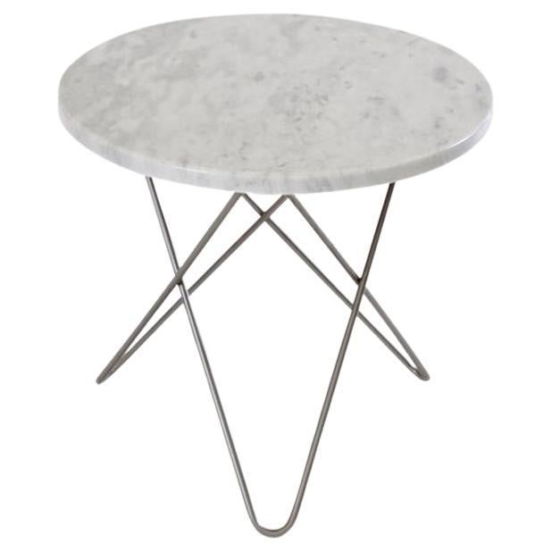 White Carrara Marble and Steel Mini O Table by OxDenmarq