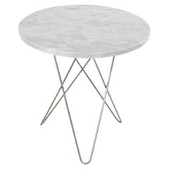 White Carrara Marble and Steel Tall Mini O Table by OxDenmarq