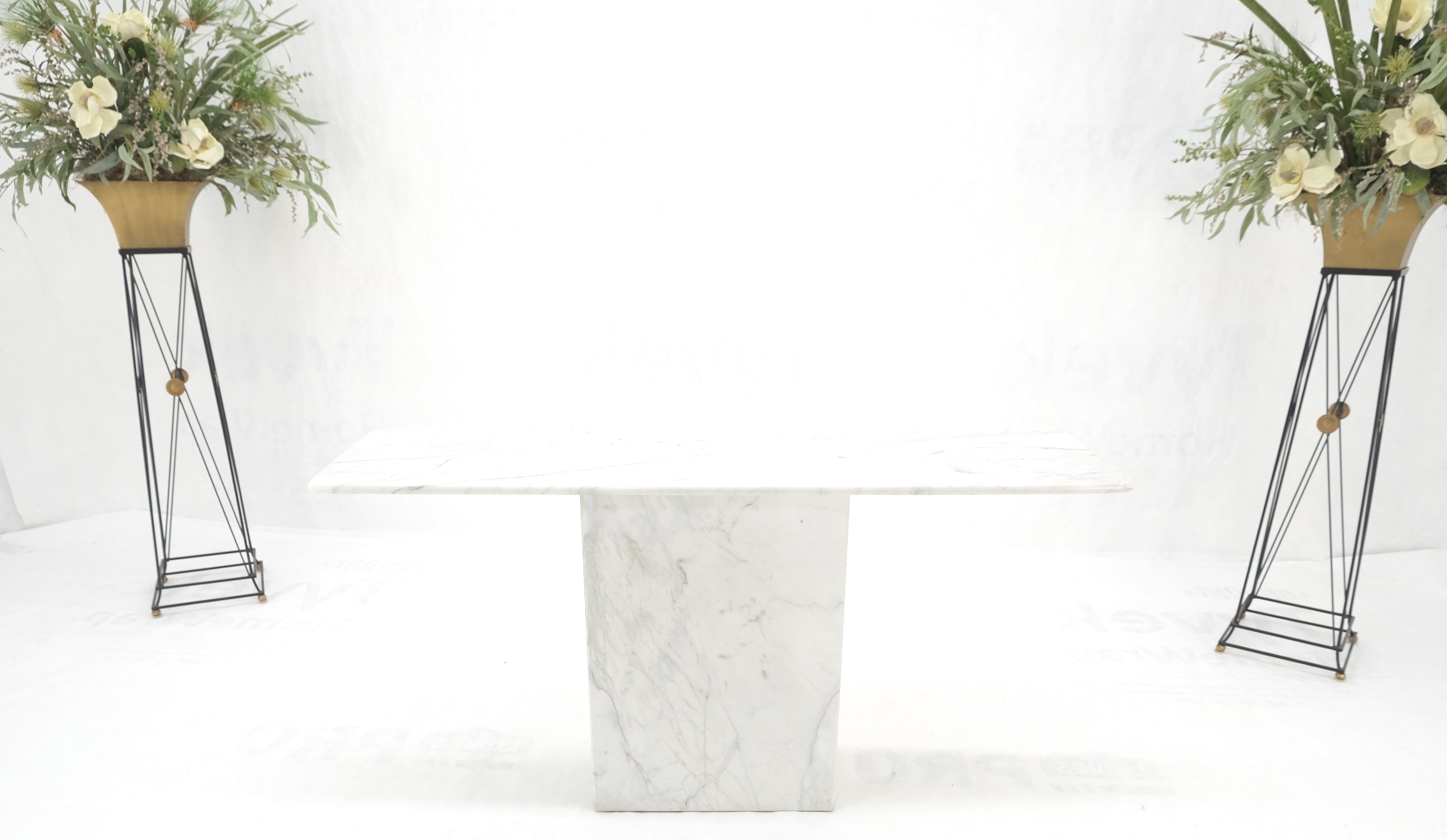 White Carrara Marble Boat Shape Top Pedestal Base Console Table Italian Modern MINT!