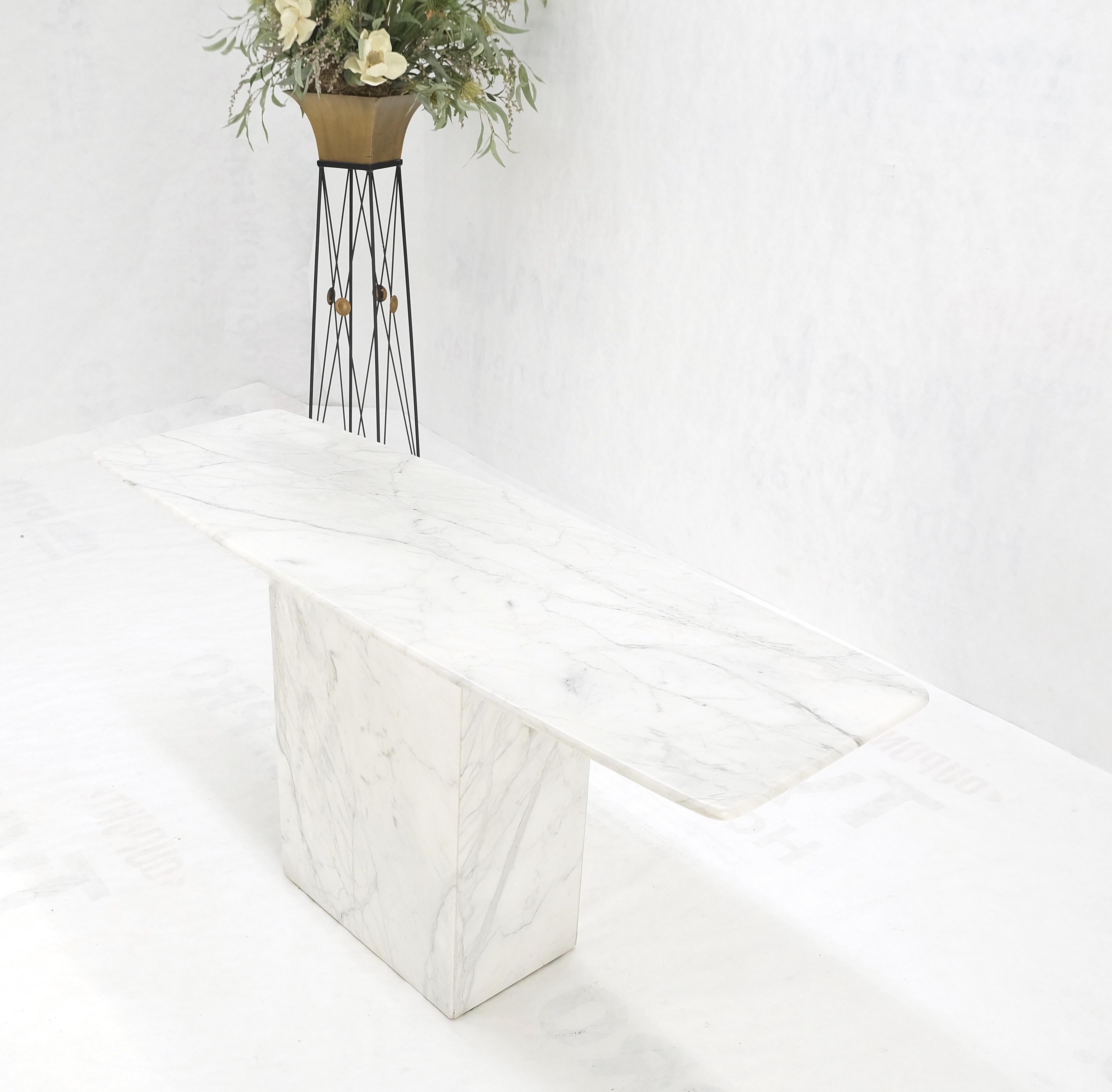 Mid-Century Modern White Carrara Marble Boat Shape Top Pedestal Base Console Table Italian Modern For Sale