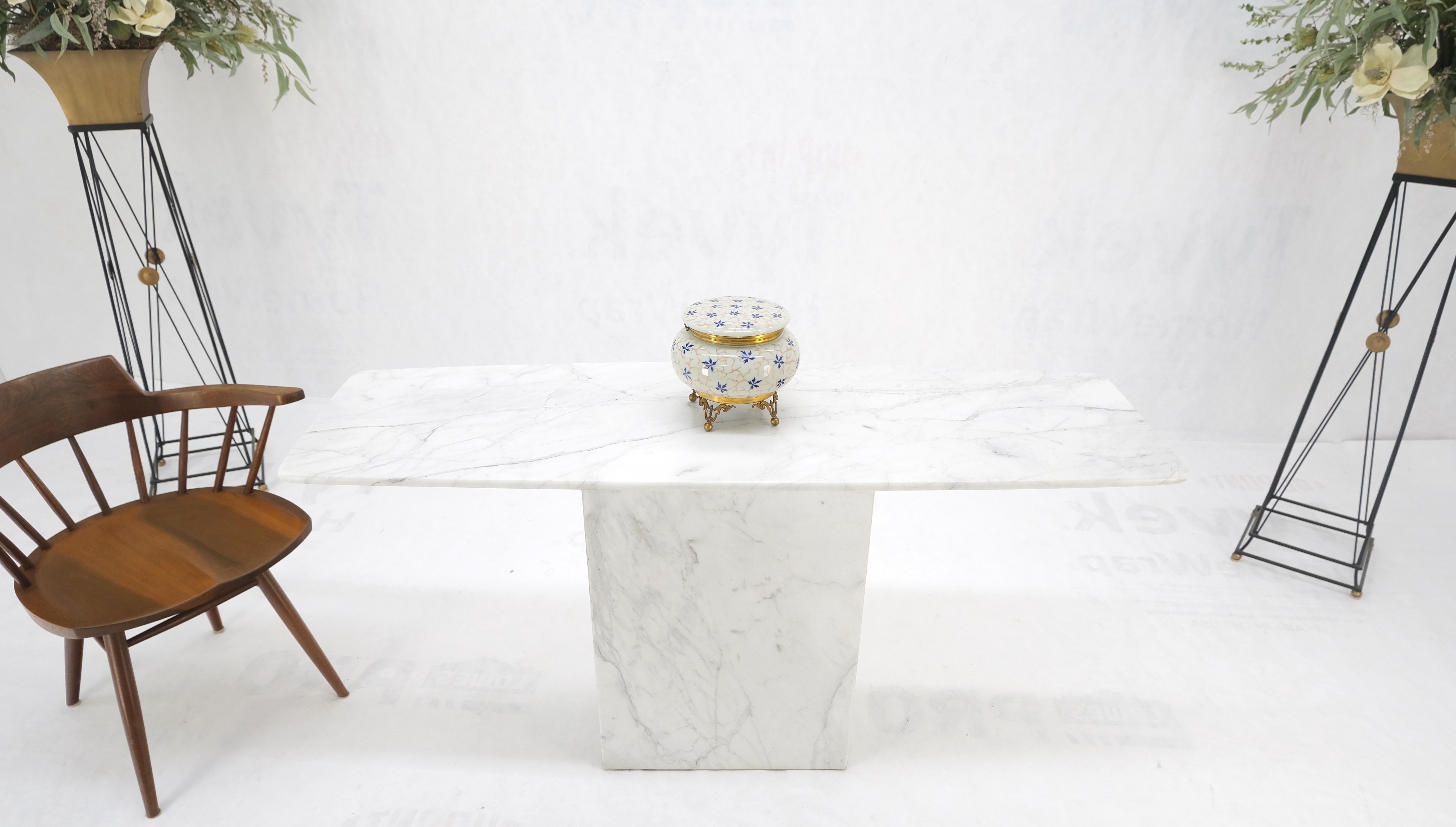 20th Century White Carrara Marble Boat Shape Top Pedestal Base Console Table Italian Modern For Sale