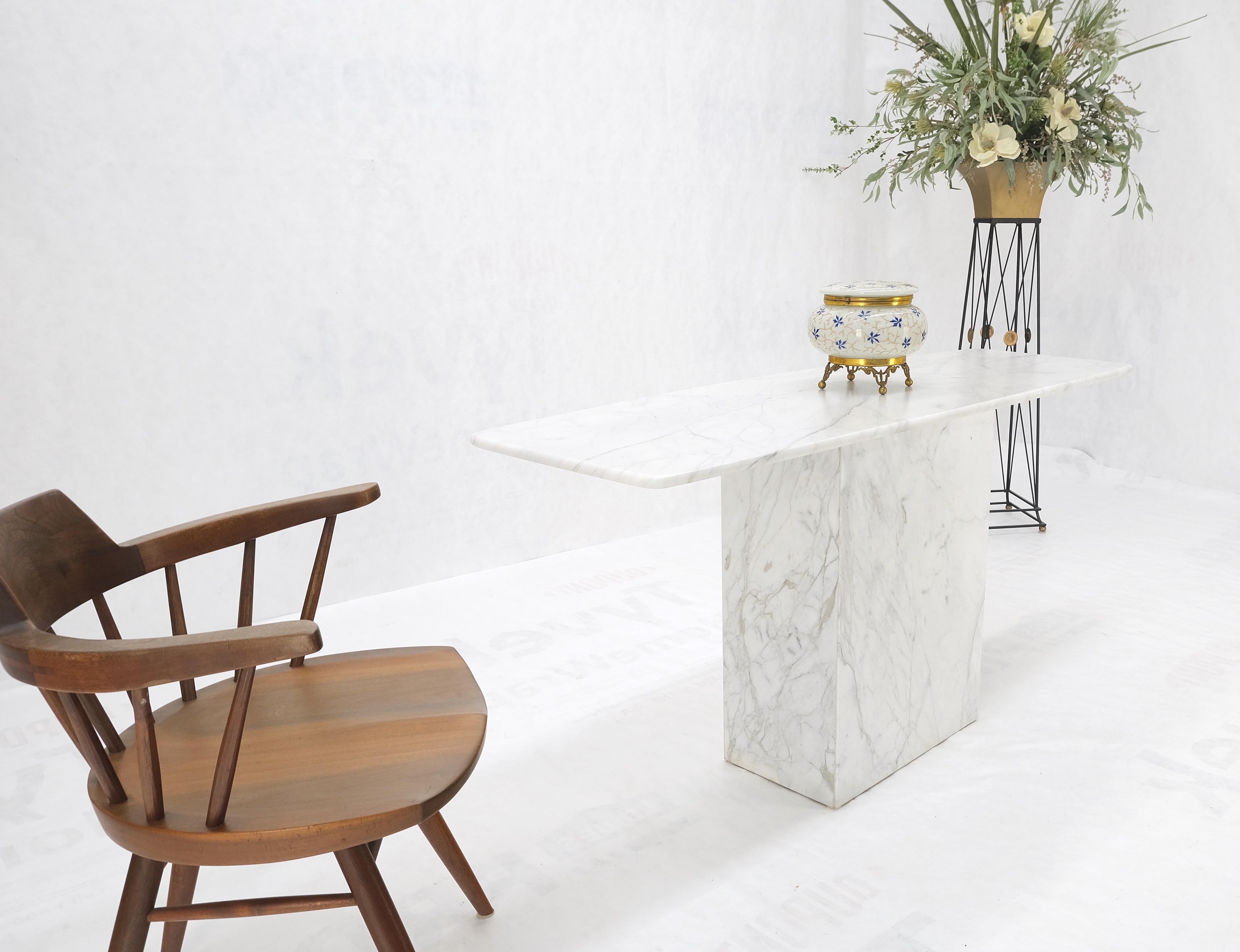 White Carrara Marble Boat Shape Top Pedestal Base Console Table Italian Modern For Sale 1