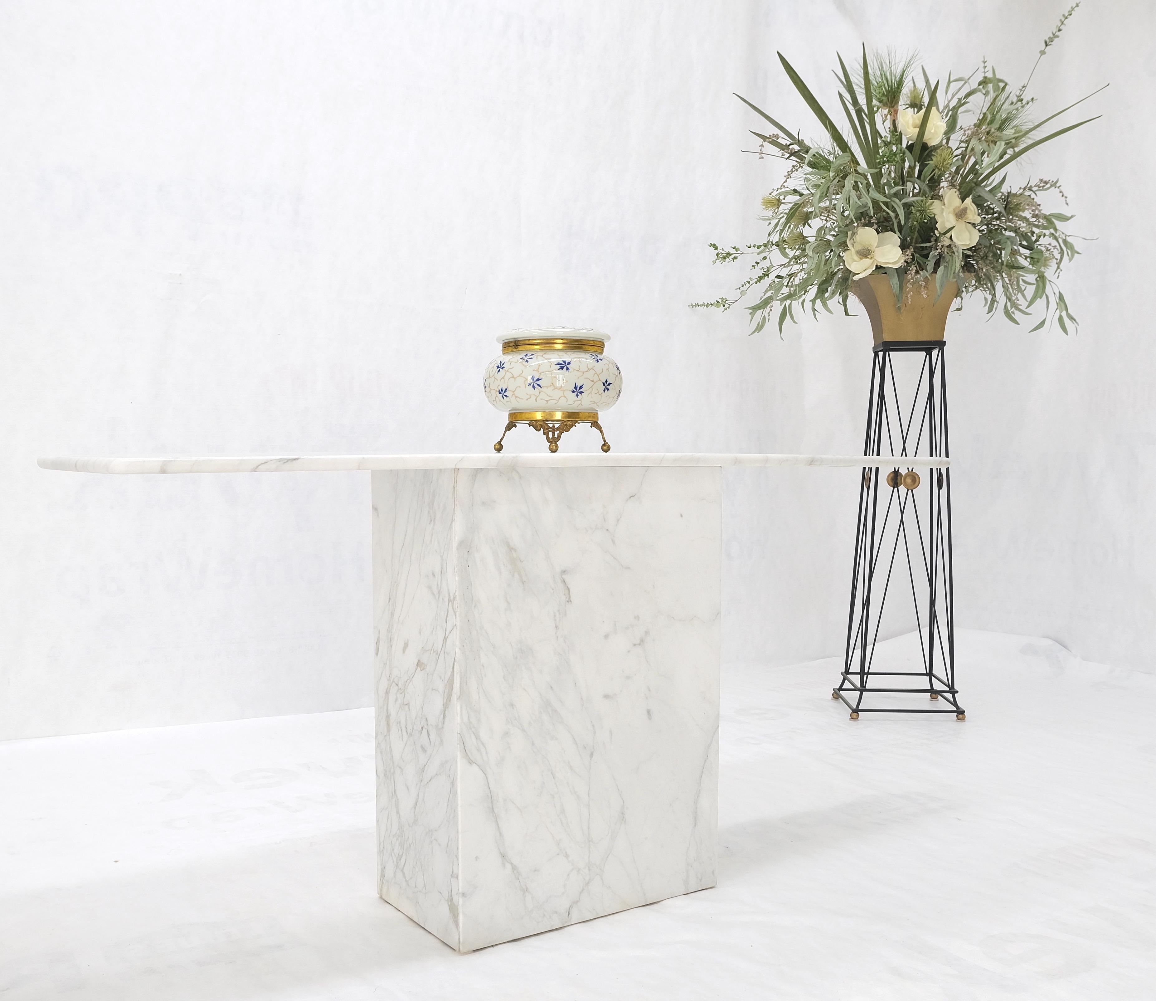 White Carrara Marble Boat Shape Top Pedestal Base Console Table Italian Modern For Sale 2