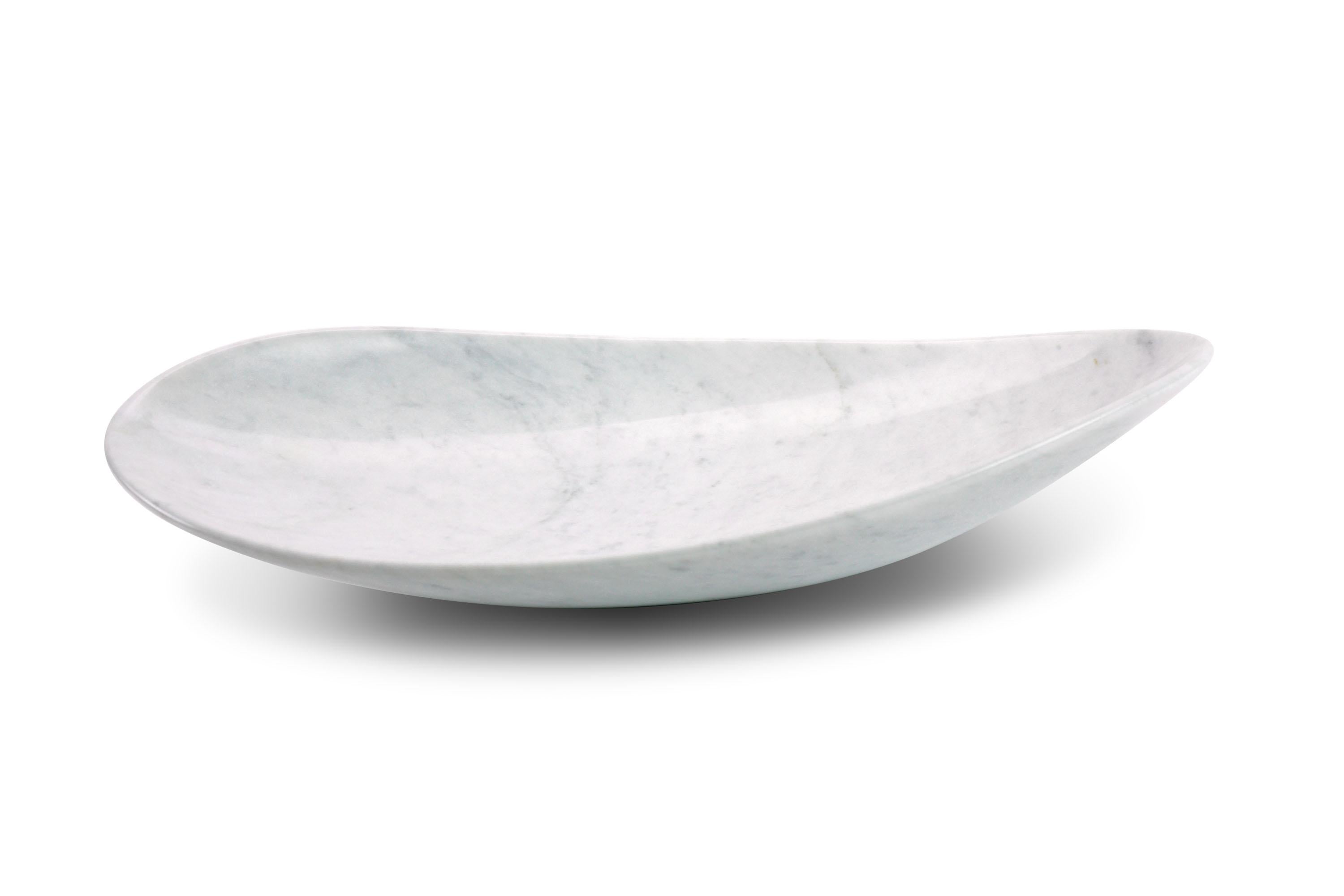 Modern White Carrara Marble Bowl Vase Vessel Centerpiece Hand Carved Design For Sale