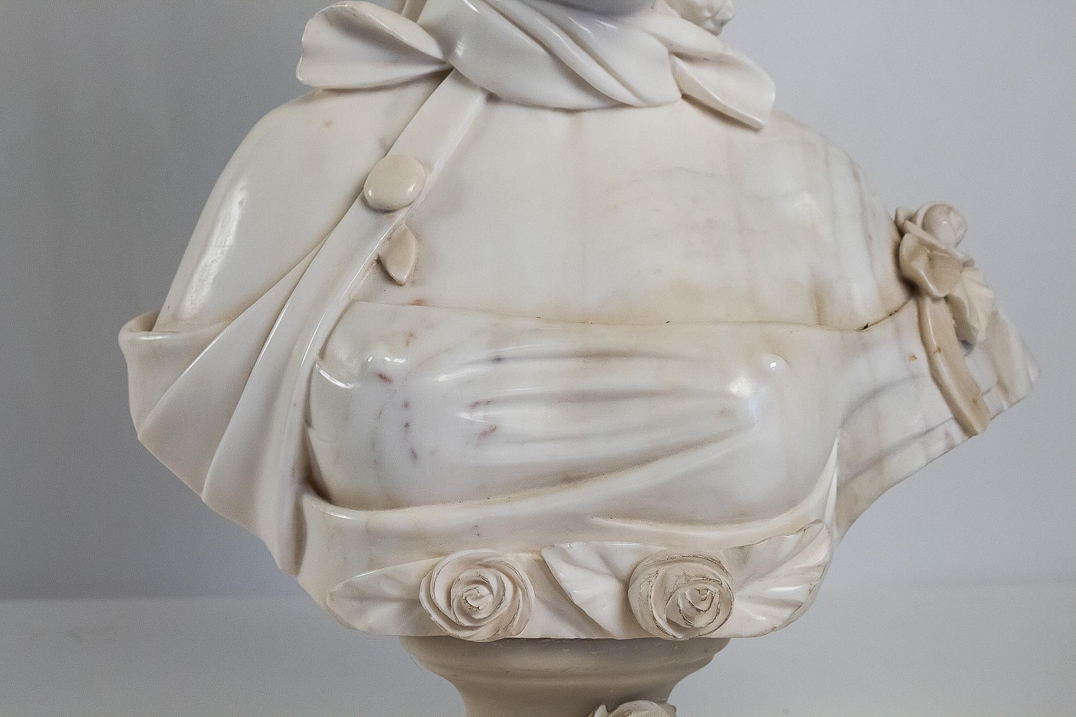 Belle Époque White Carrara Marble Bust, A French Elegant, circa 1900 For Sale
