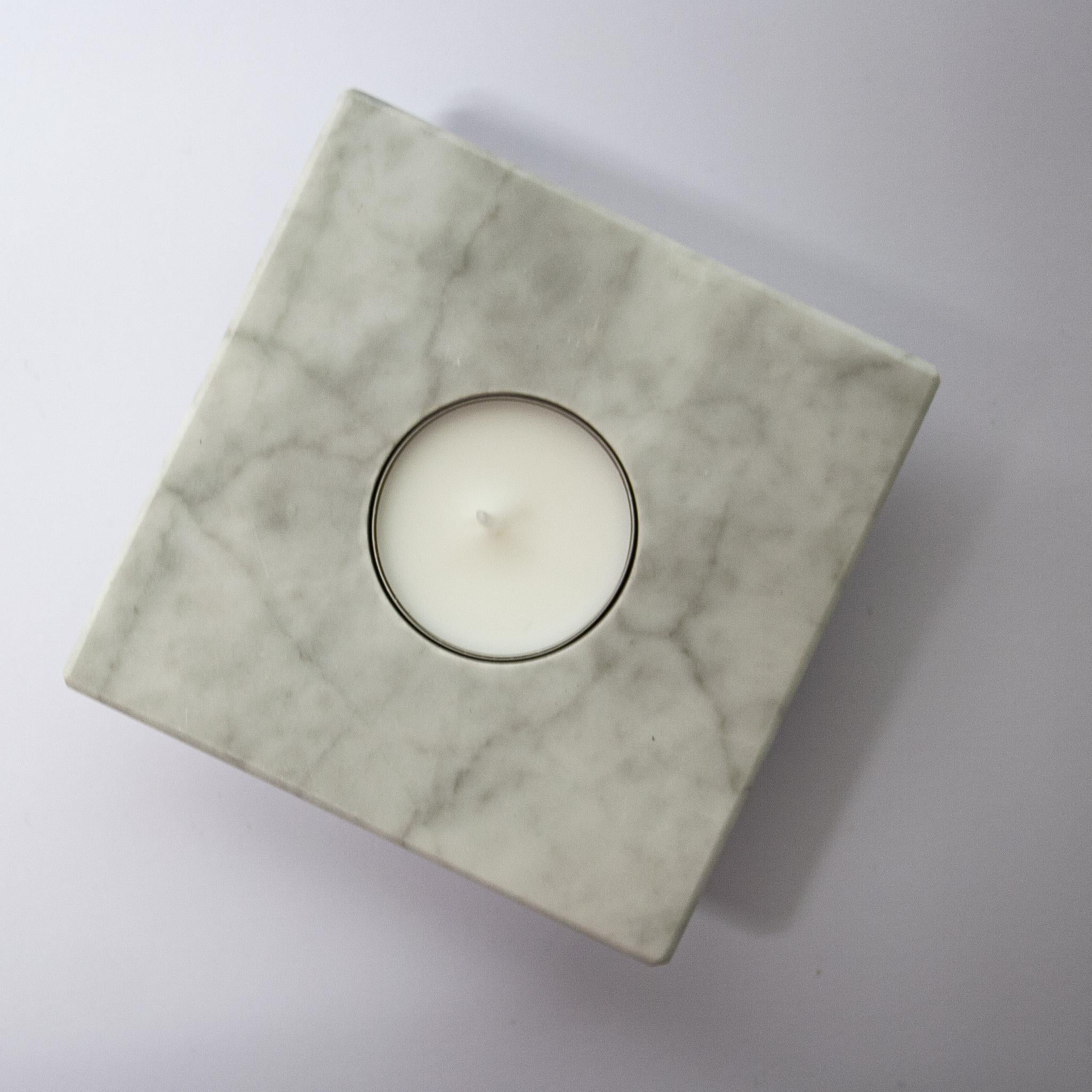 Polished White Carrara Marble Candle Holder Contemporary Design Mother’s Day Gift Spain For Sale