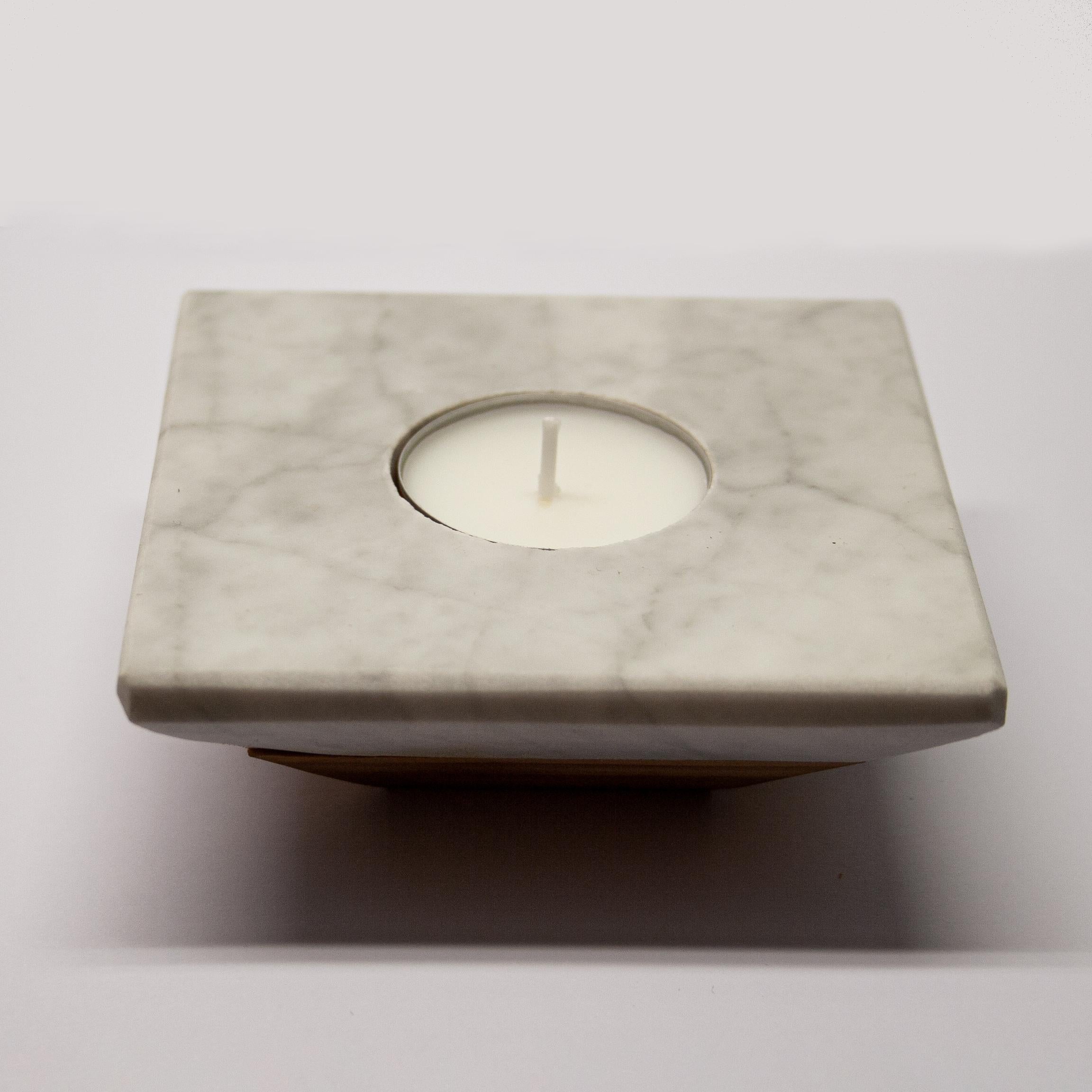 White Carrara Marble Candle Holder Contemporary Design Mother’s Day Gift Spain In New Condition For Sale In VALVERDE DEL MAJANO, CL