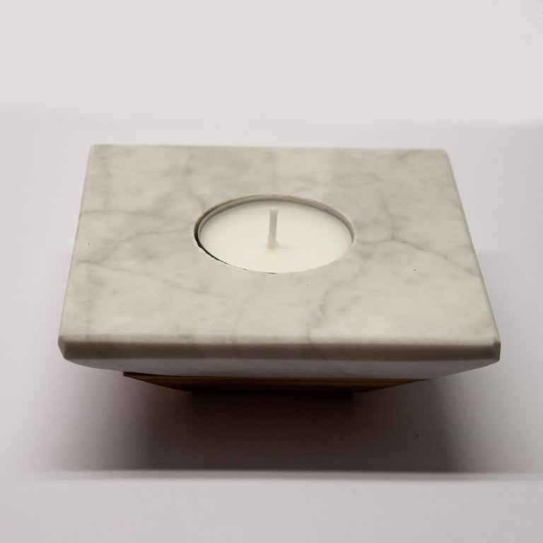 White Carrara Marble Candle Holder Gift Modern Design Craftsmanship Made  Spain For Sale at 1stDibs