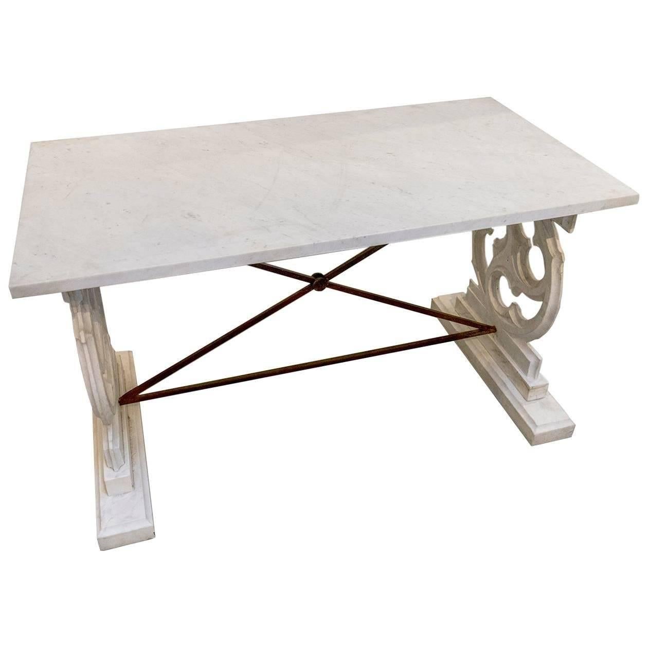 White Carrara Marble Console Table or Work Table.
