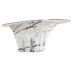 Marble Dining Table with Oval Glass Tabletop