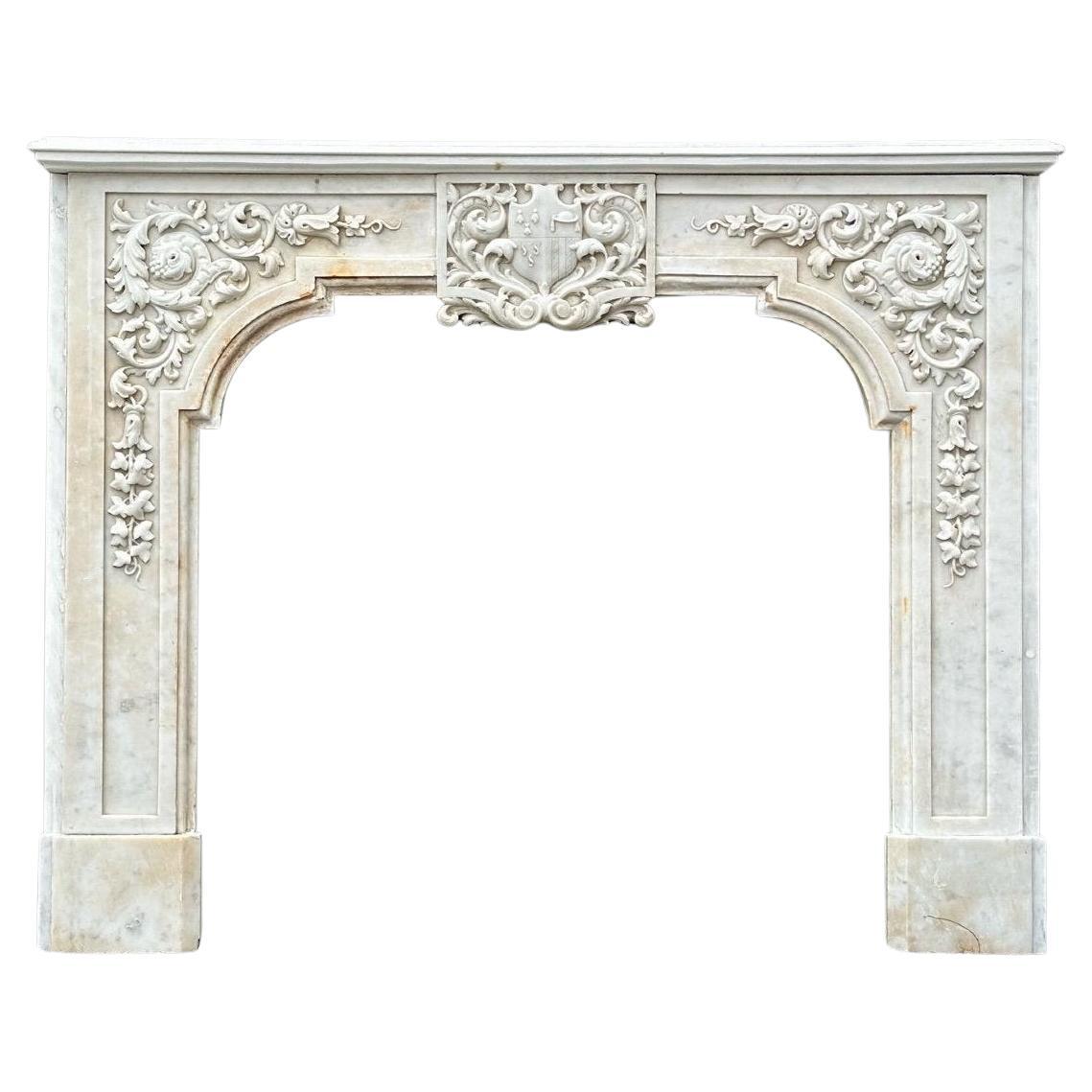 White Carrara Marble Fireplace Circa 1880 For Sale