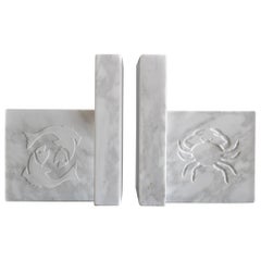 Marble bookends White Carrara Marble Inlaid Zodiac  made in Italy bookends