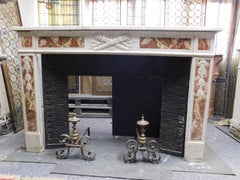 White Carrara marble mantle fireplace with red inlays, Louis XVI, France