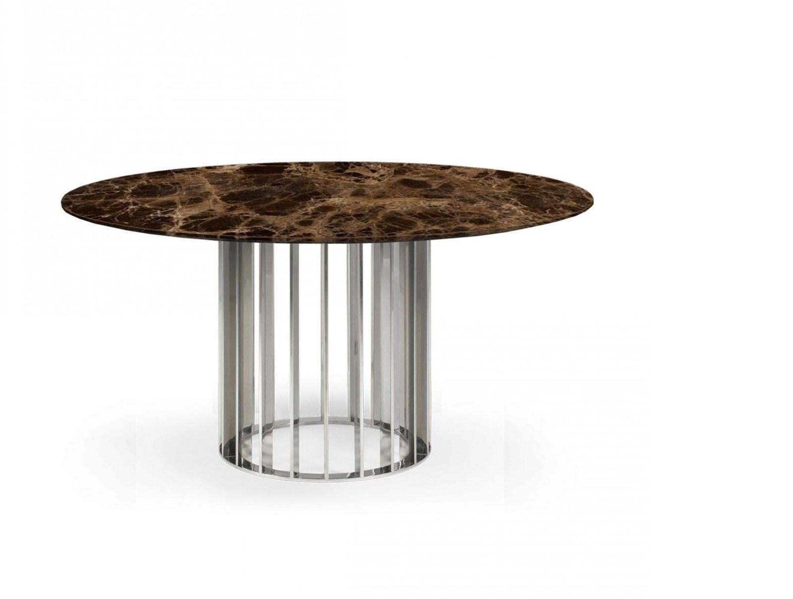 Table de salle à manger en acier inoxydable à finition mate en marbre blanc de Carrare en vente 5