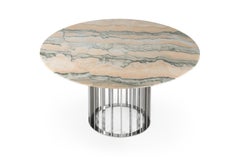 White Carrara Marble Matte Finishing Stainless Steel Dining Table