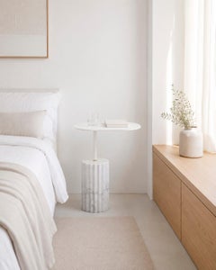 White Carrara Marble Minimal Oval Side Table “Column Side Table L”