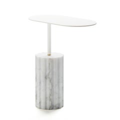 White Carrara Marble Minimal Oval Side Table “Column Side Table L”