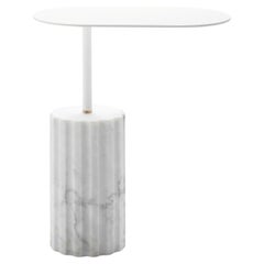 White Carrara Marble Minimal Oval Side Table “Column Side Table L”
