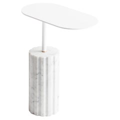 White Carrara Marble Minimalist Oval Side Table “Column Side Table S”